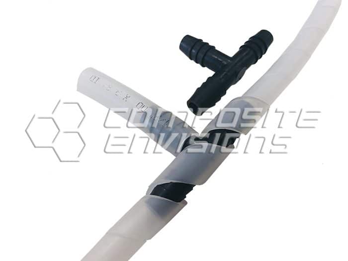 High density polyethylene barbed T Fitting pictured within spiral wrap